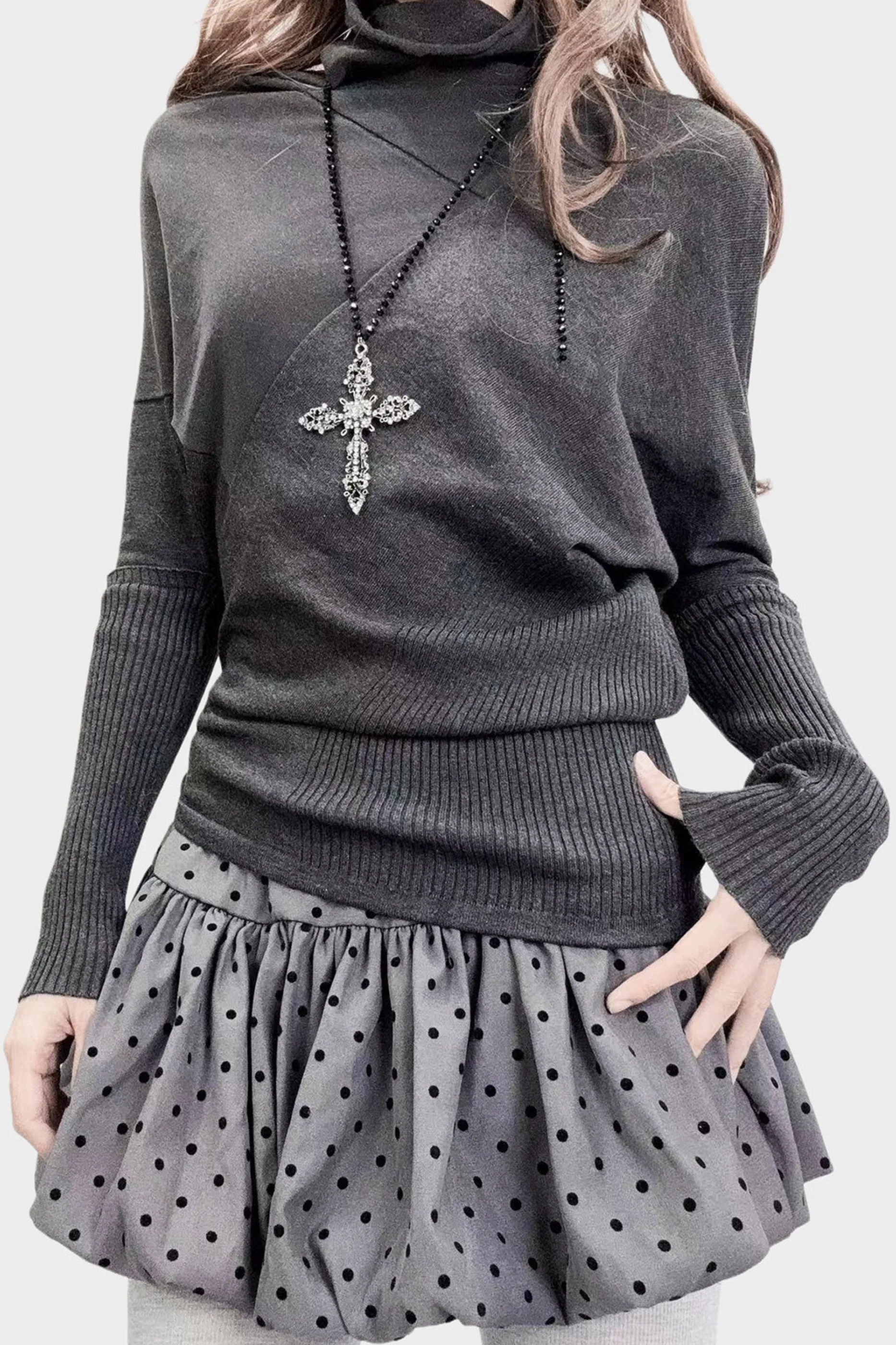Dark Gray Asymmetrical Turtleneck Top - Image 3