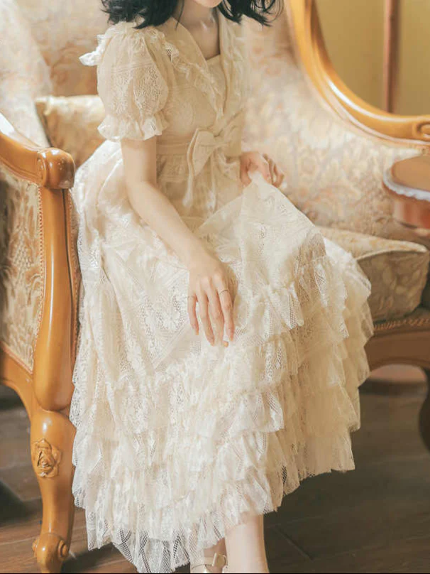 Vintage Lace Ruffled Dress - Image 2
