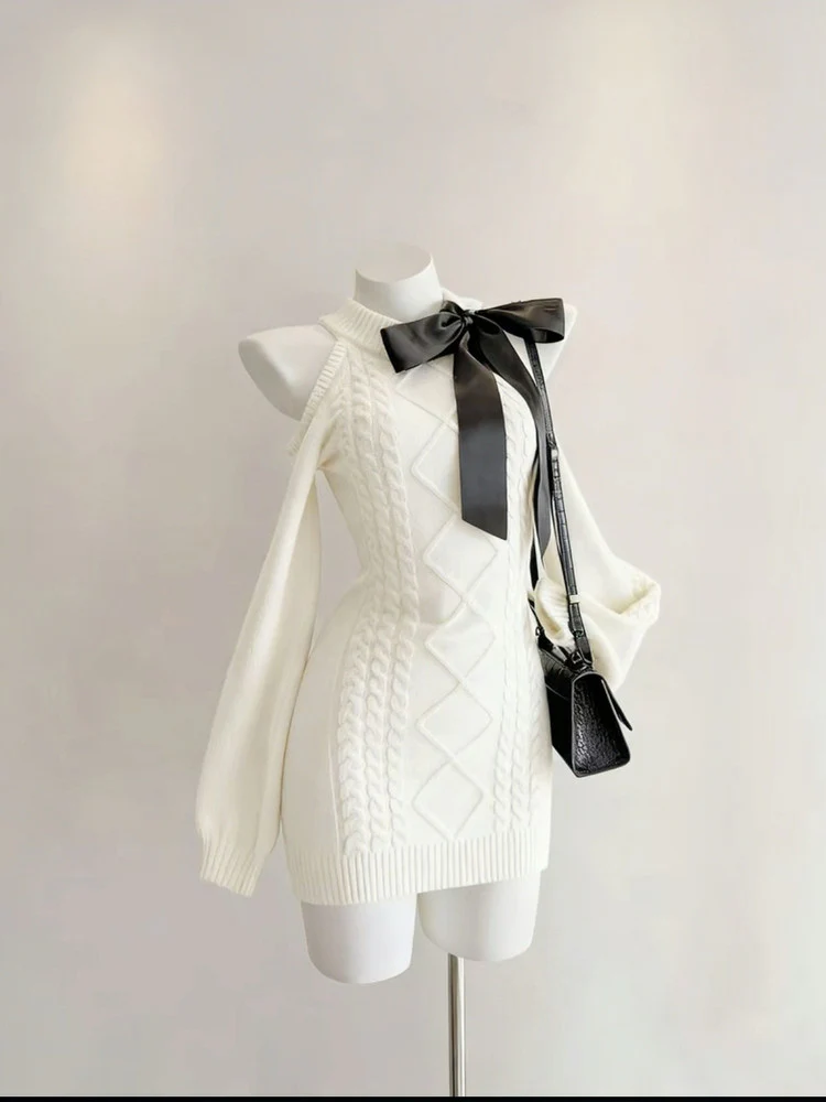 vintage long-sleeved sweater hip dress - Image 3
