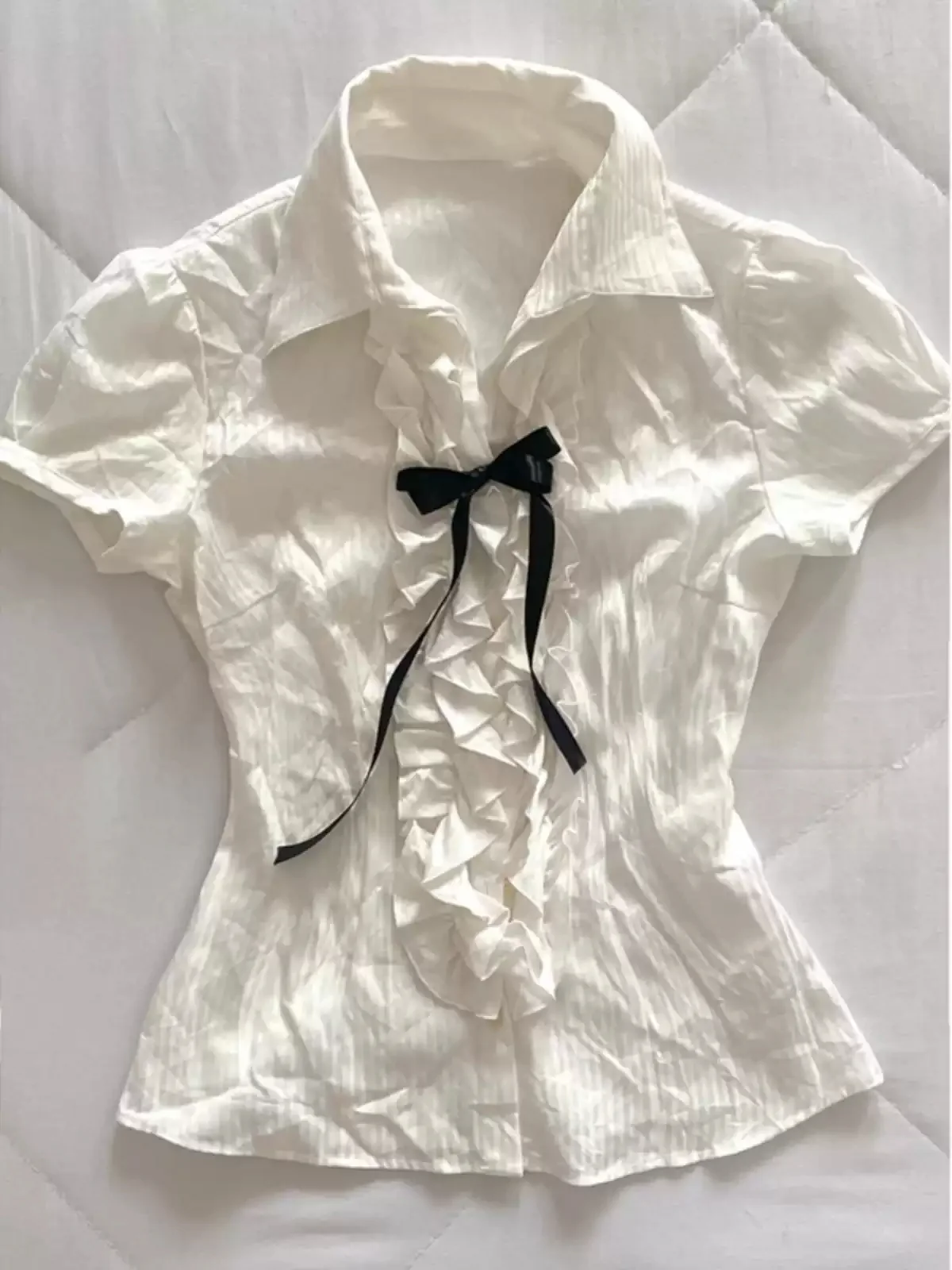 Vintage off-white striped shirt - Image 4