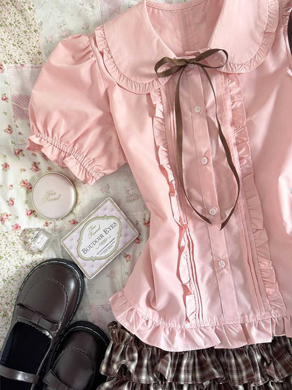 Vintage Pink Puff Sleeve Shirt - Image 2