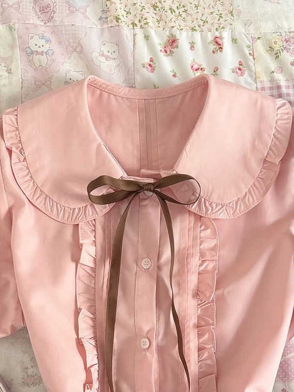 Vintage Pink Puff Sleeve Shirt - Image 3