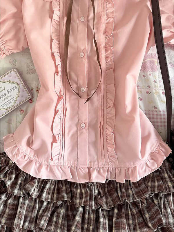 Vintage Pink Puff Sleeve Shirt - Image 4