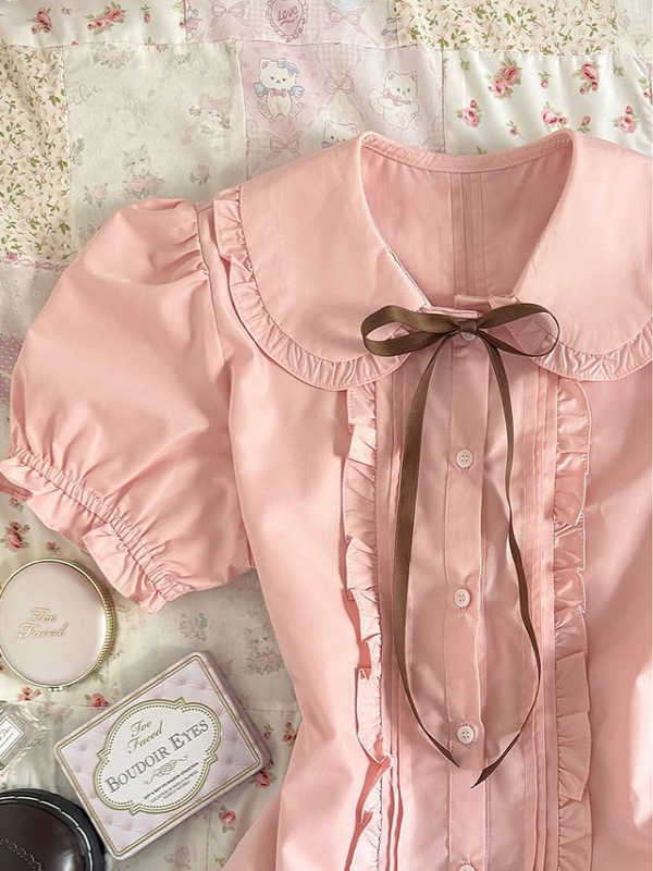 Vintage Pink Puff Sleeve Shirt - Image 5