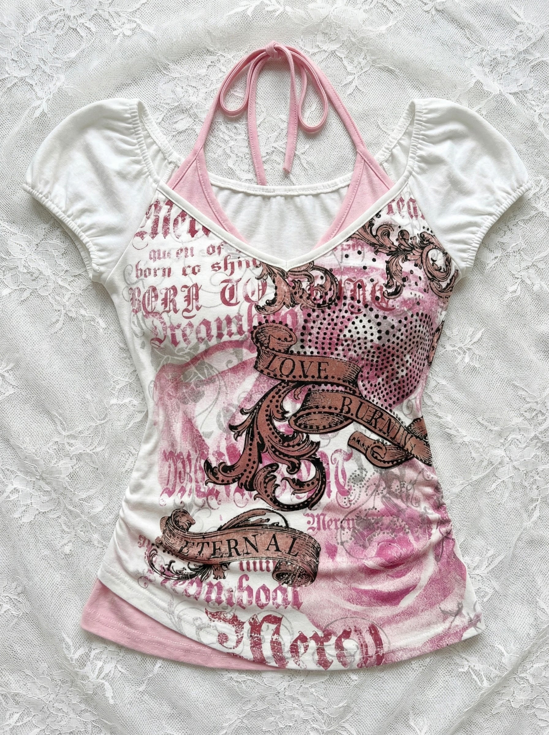 vintage print halter top shirt - Image 2