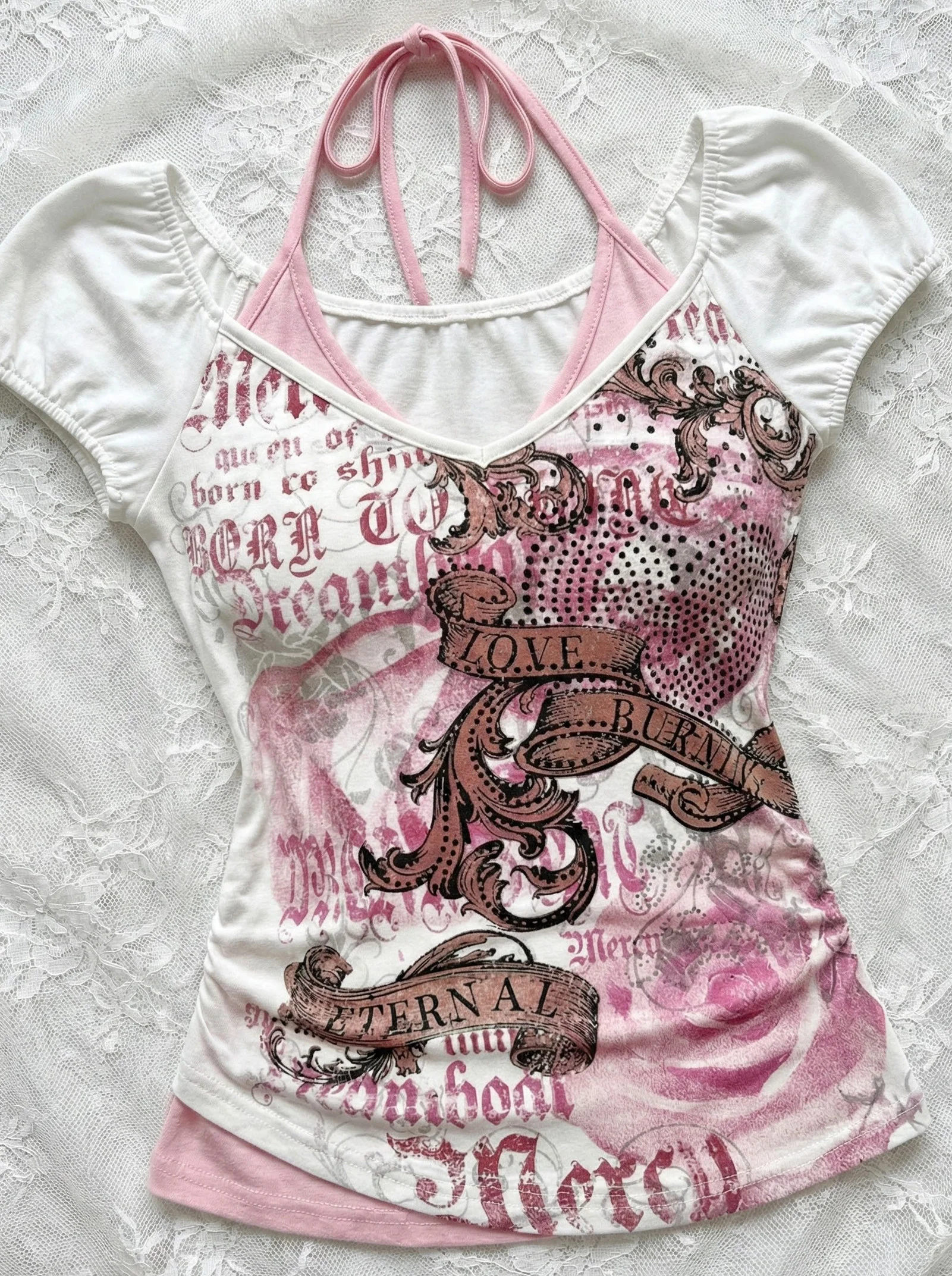 vintage print halter top shirt - Image 3