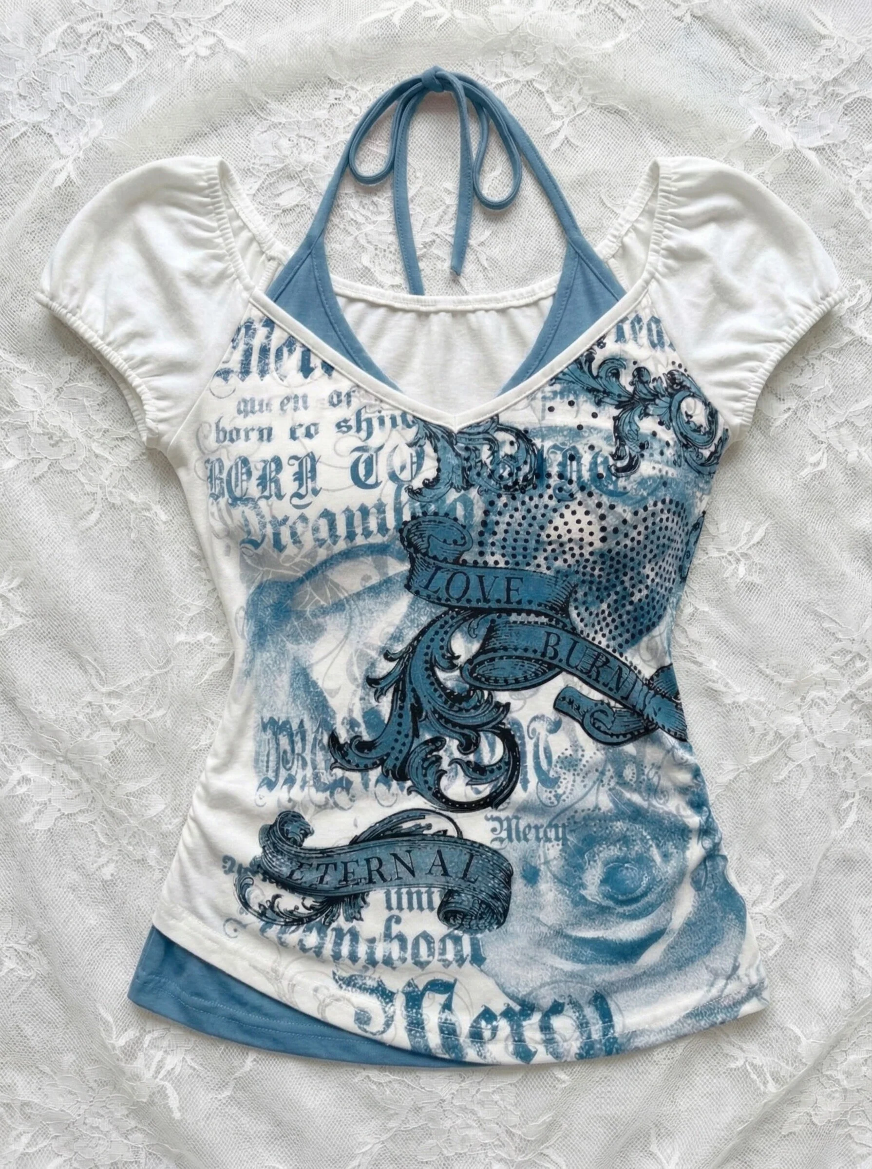 vintage print halter top shirt - Image 4