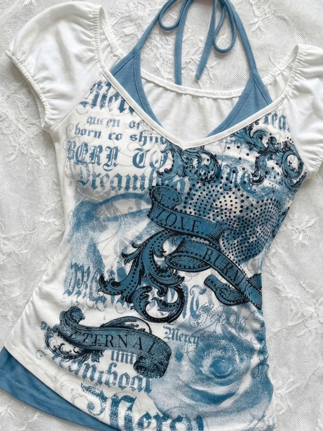 vintage print halter top shirt - Image 5