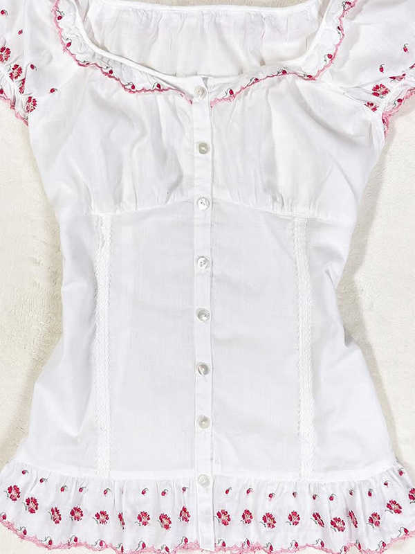 Vintage Square Collar Flower Shirt - Image 3