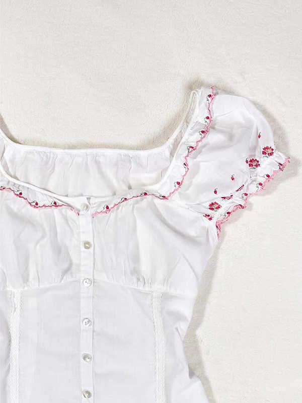Vintage Square Collar Flower Shirt - Image 5