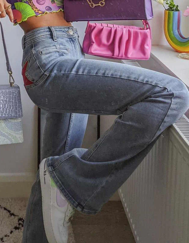 Vintage Star Print High Waist Jeans - Image 5