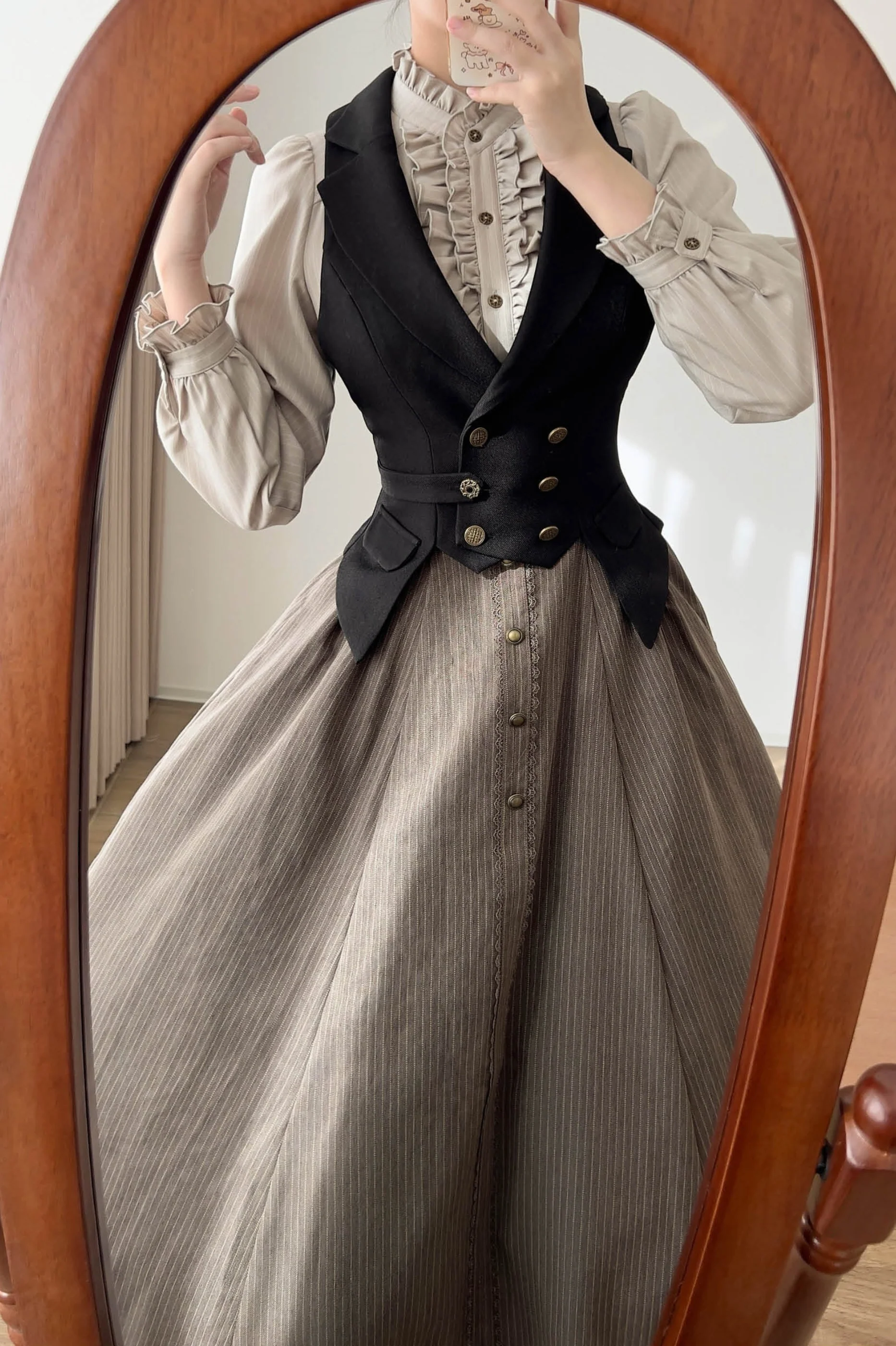 Vintage Striped Waist Tightening Blouse - Image 5
