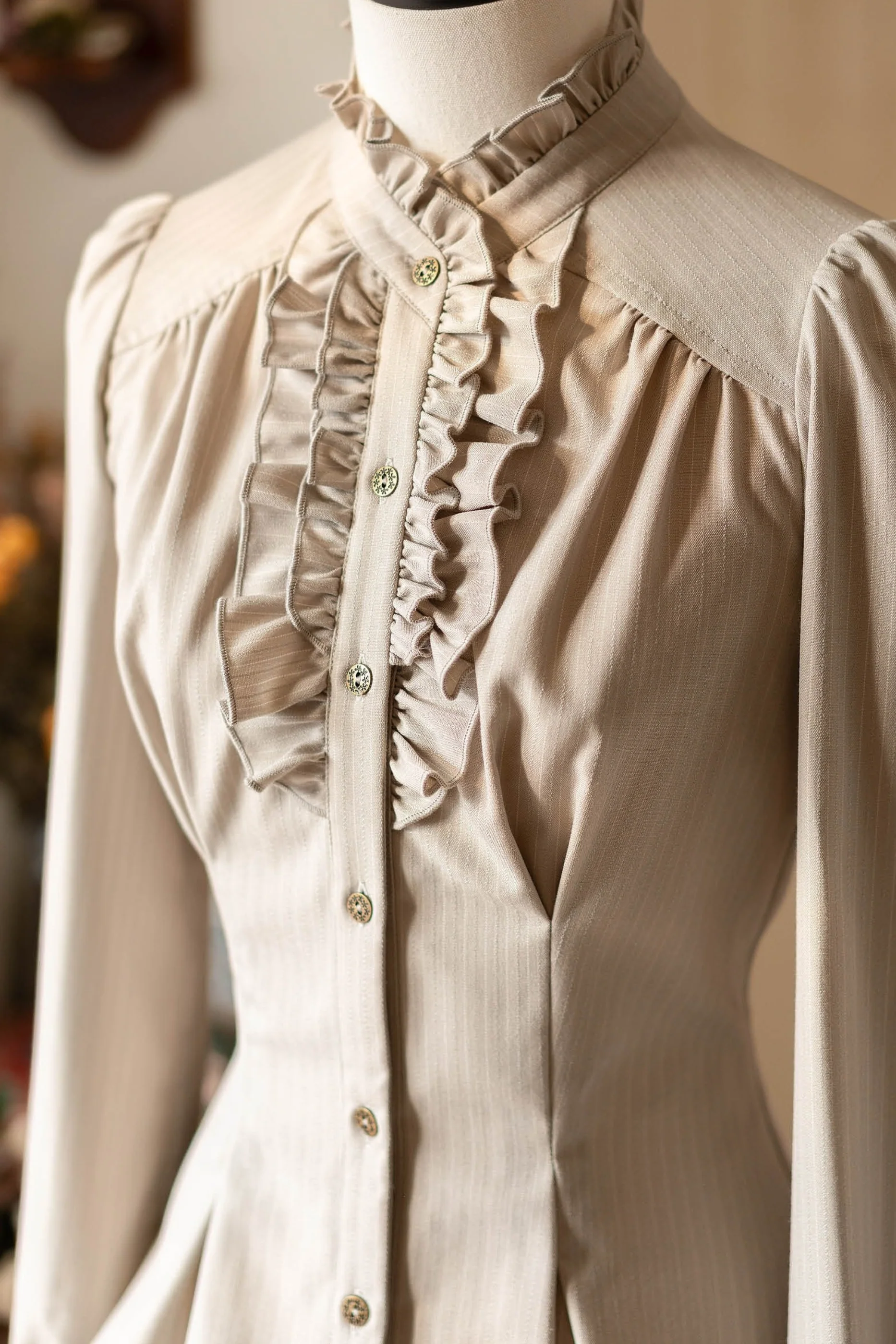 Vintage Striped Waist Tightening Blouse - Image 6