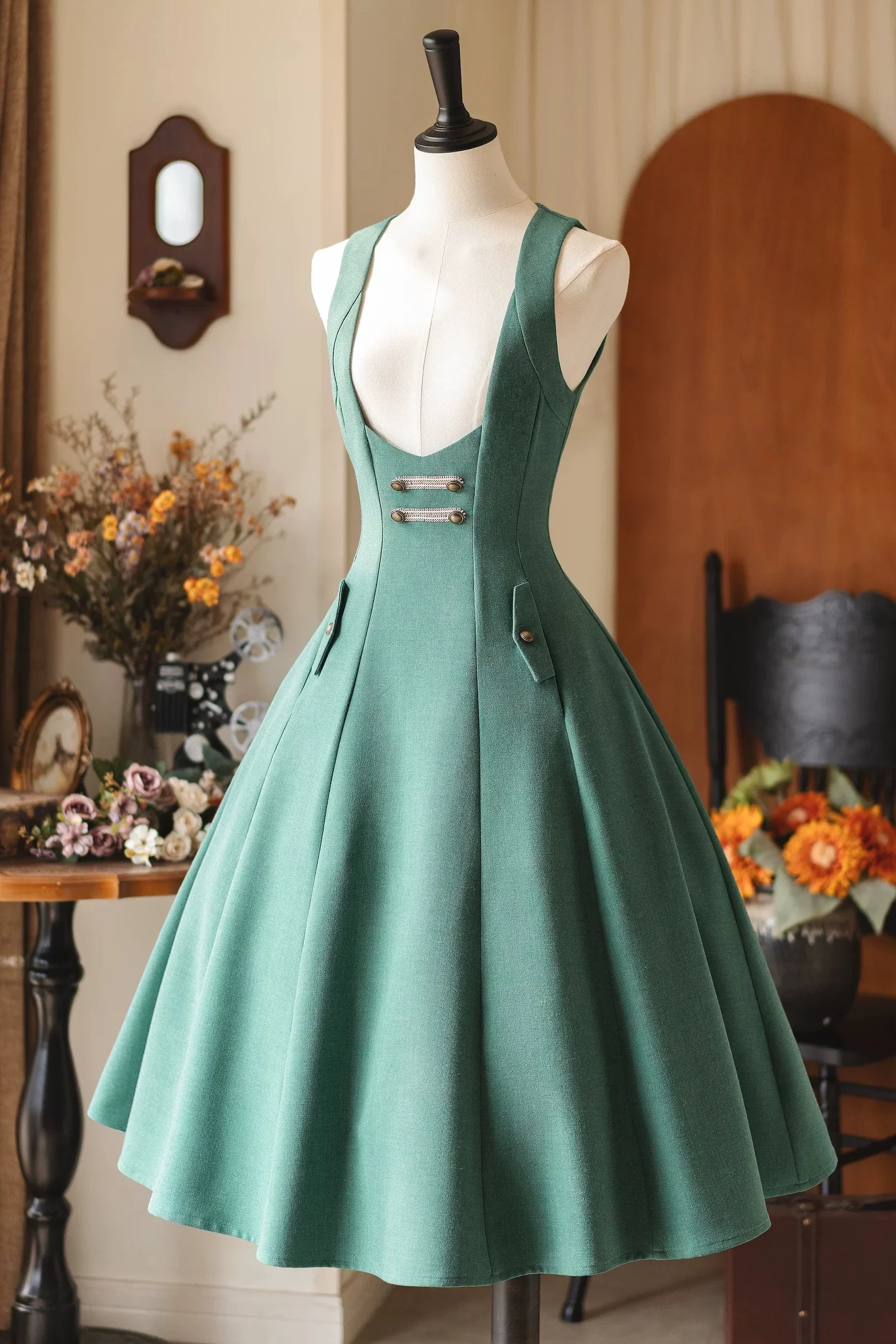 Retro Waist Cinching Suspender Skirt - Image 2