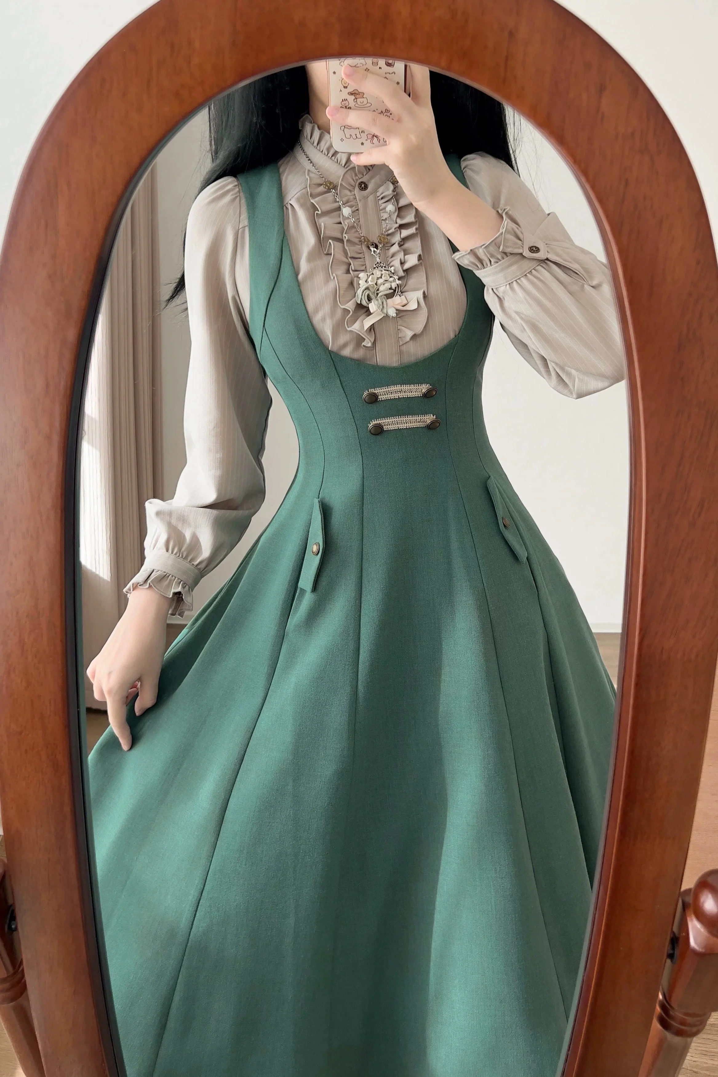 Retro Waist Cinching Suspender Skirt - Image 5