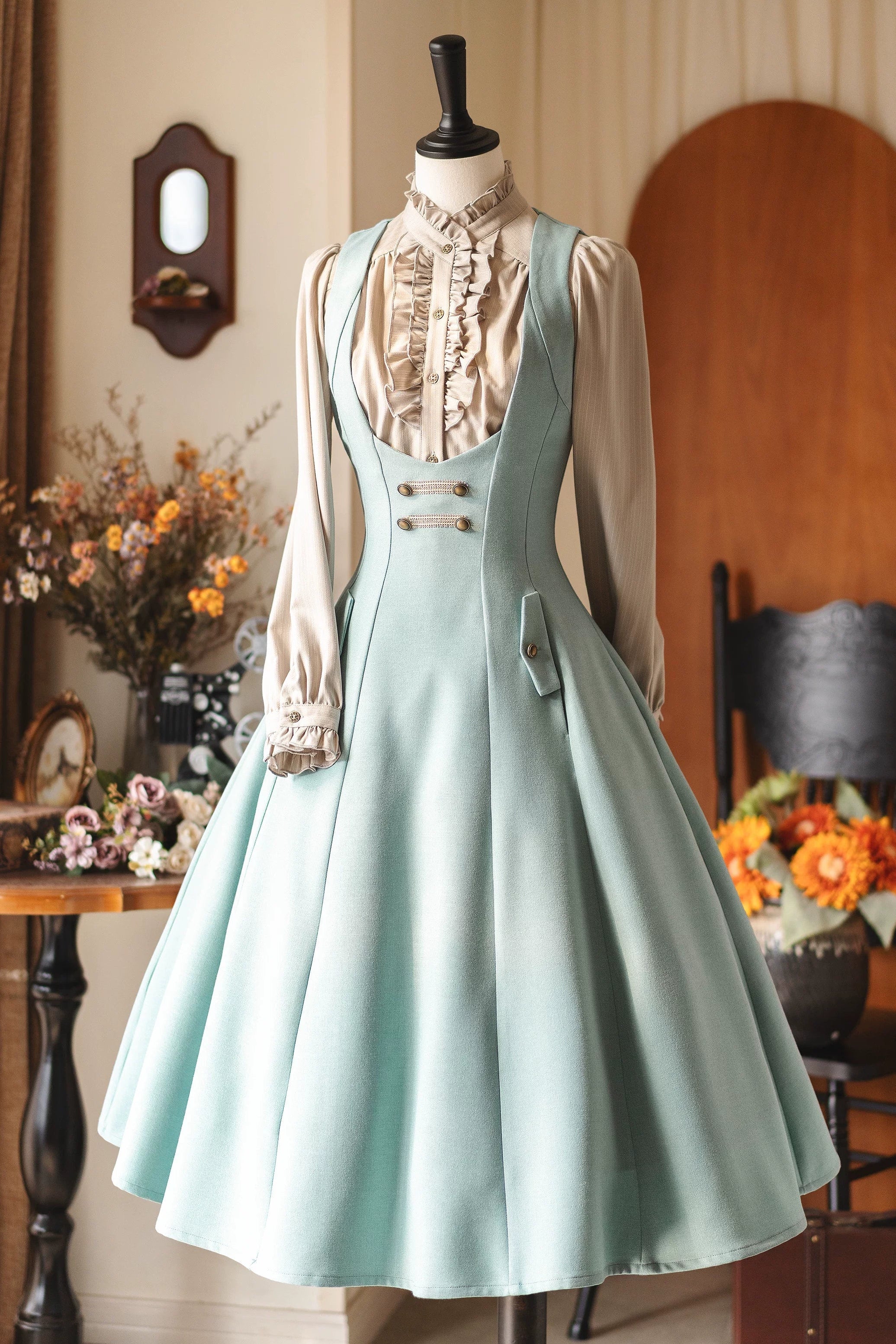 Retro Waist Cinching Suspender Skirt - Image 6