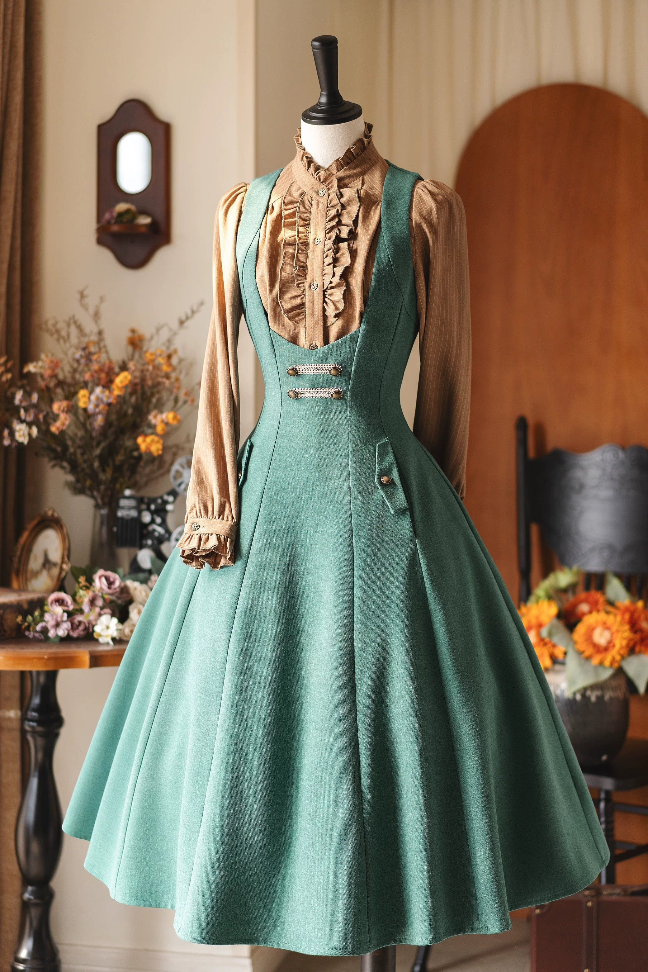 Retro Waist Cinching Suspender Skirt - Image 8