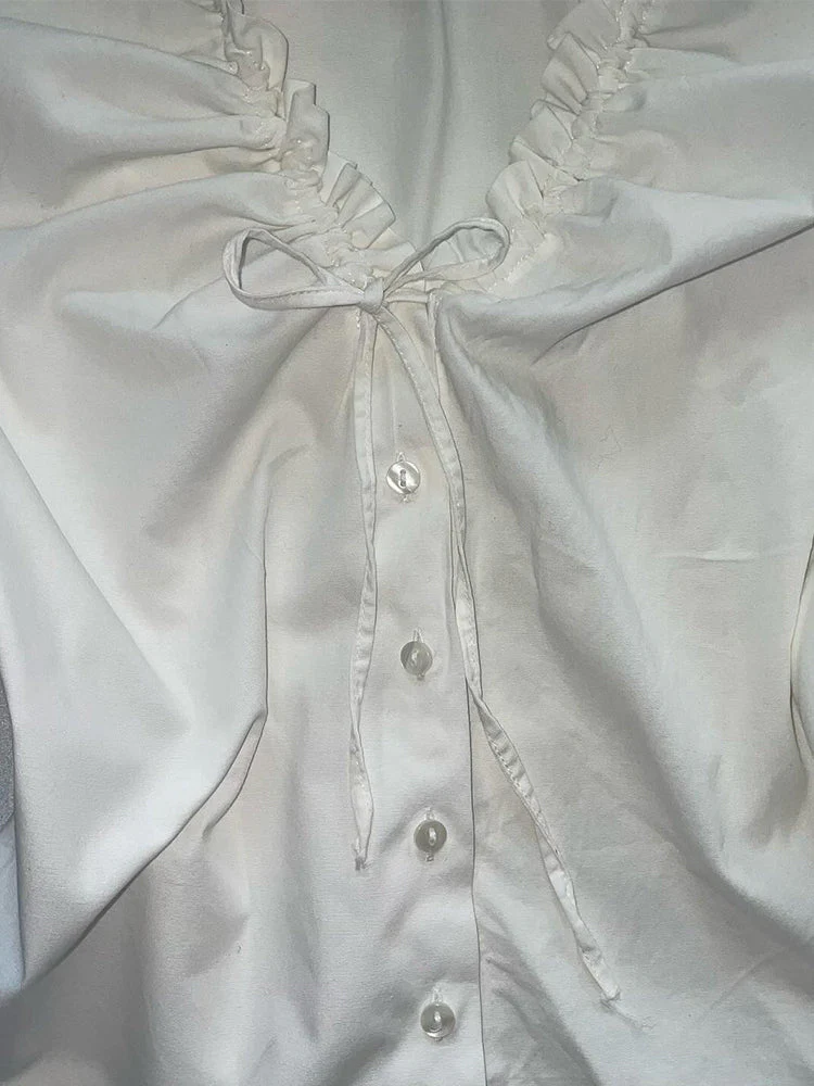 Vintage White V-Neck Shirt - Image 3