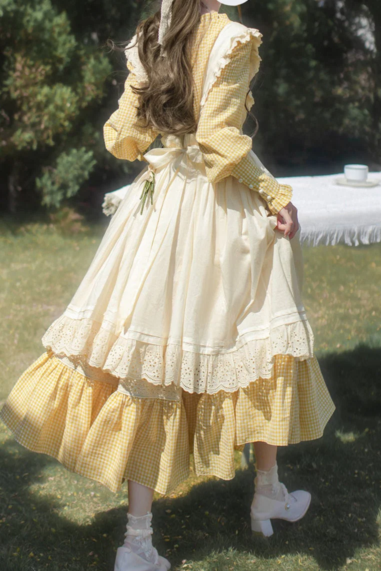 【Pre-order item】Retro Girly Yellow Dress + Apron + Ribbon - Image 27