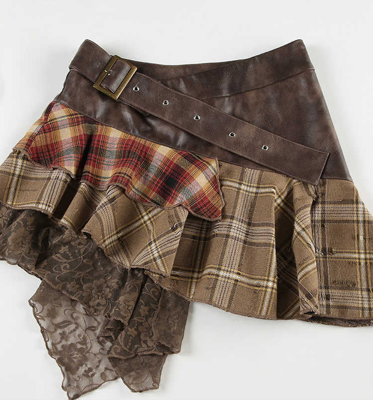 Fairy Grunge Irregular Plaid Skirt - Image 4