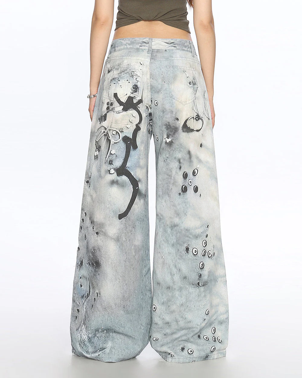 Washed Blue Chain Print Jeans - Image 4