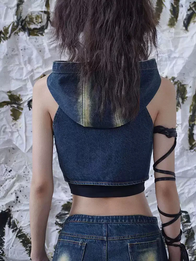 wasteland denim hooded punk rock vest - Image 3