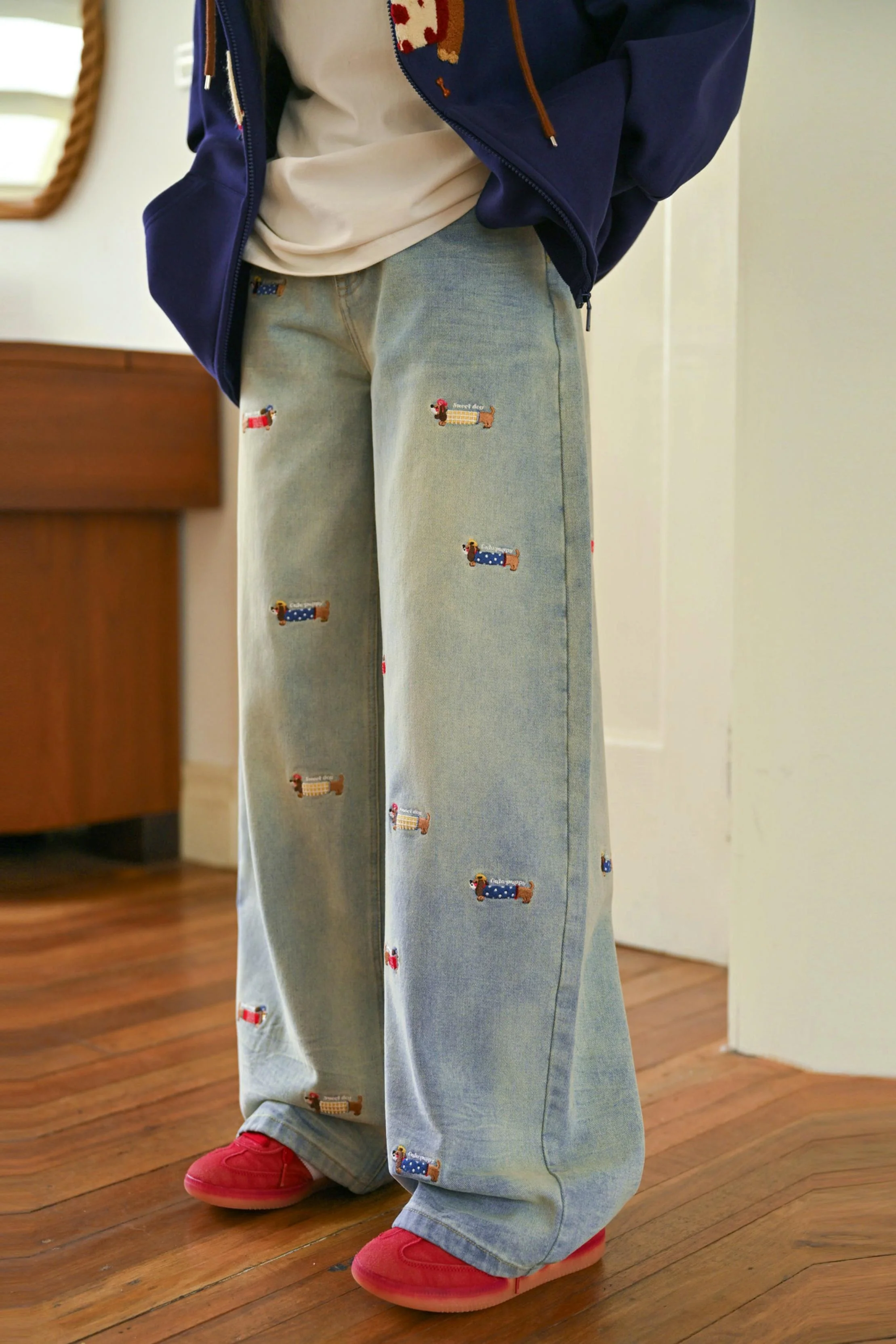 Wax Dog Embroidery Jeans - Image 5