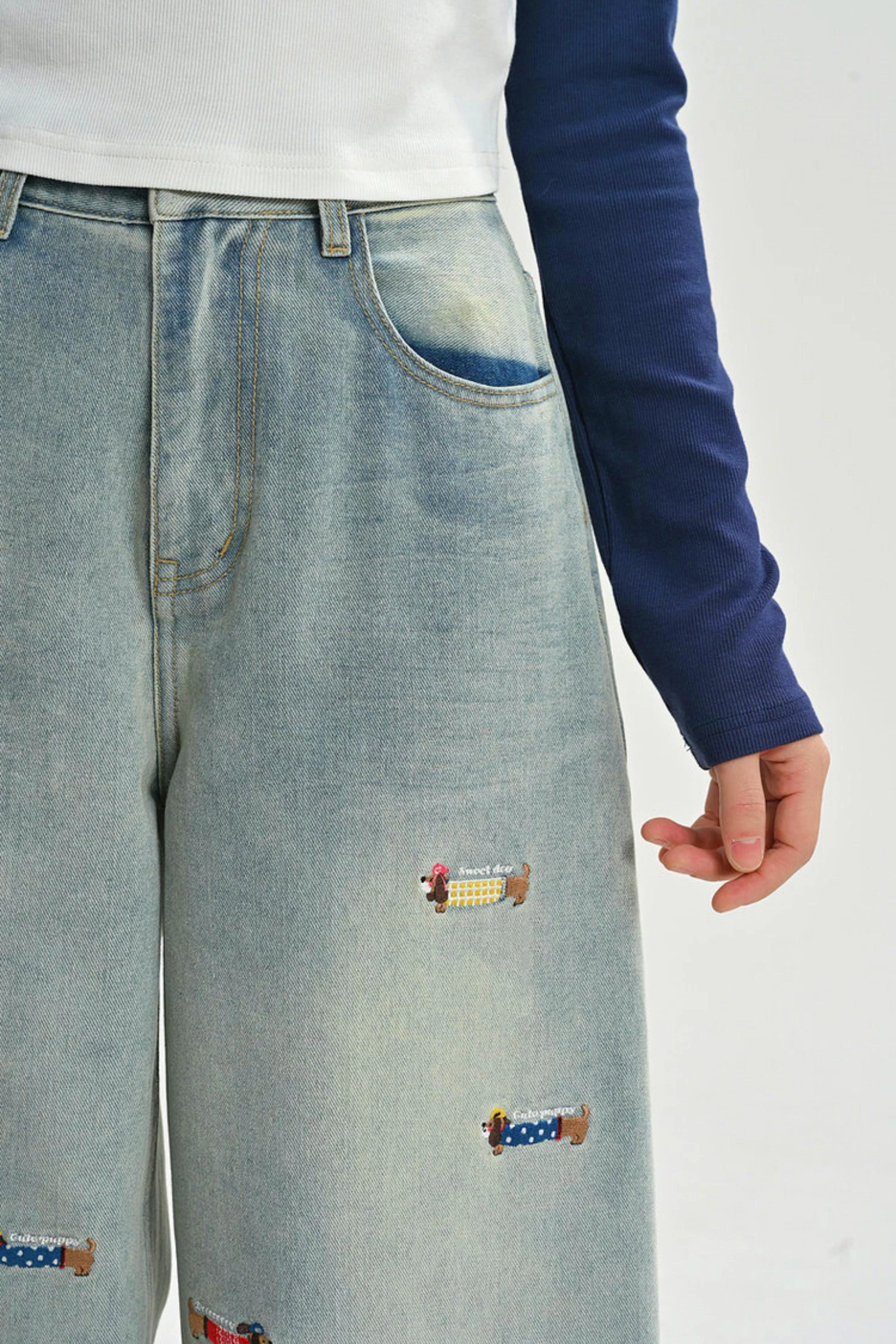 Wax Dog Embroidery Jeans - Image 6