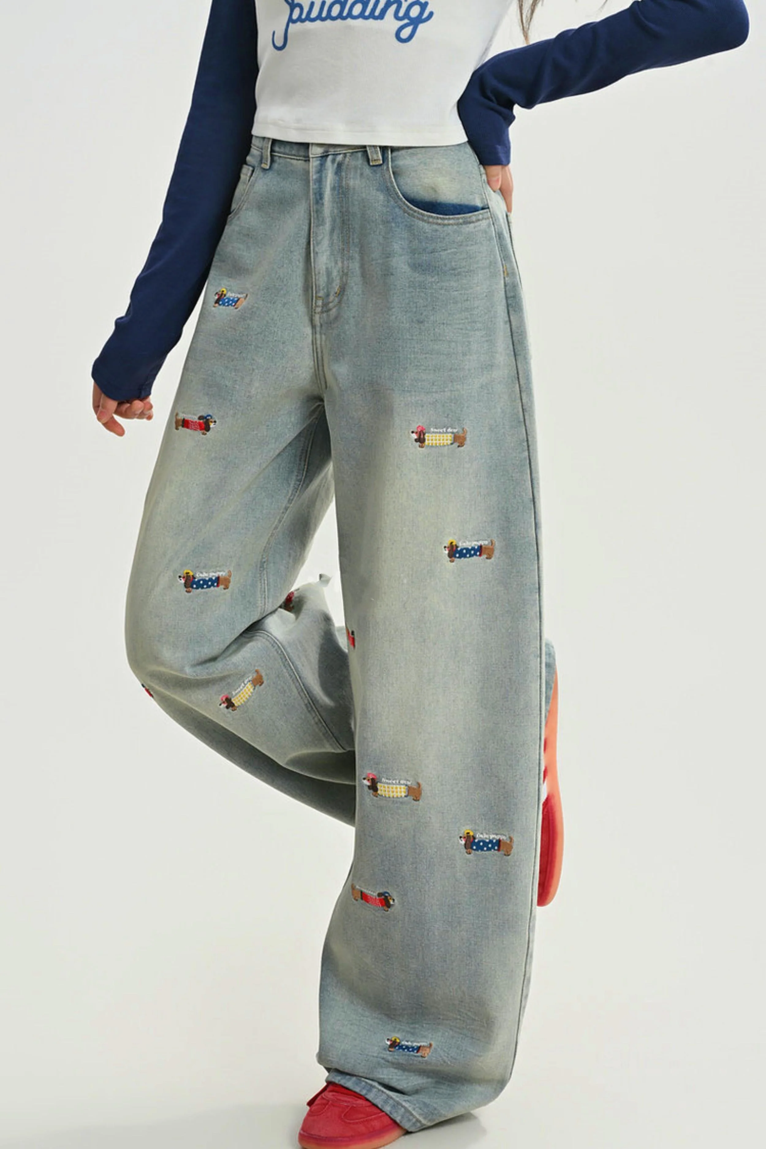 Wax Dog Embroidery Jeans - Image 2