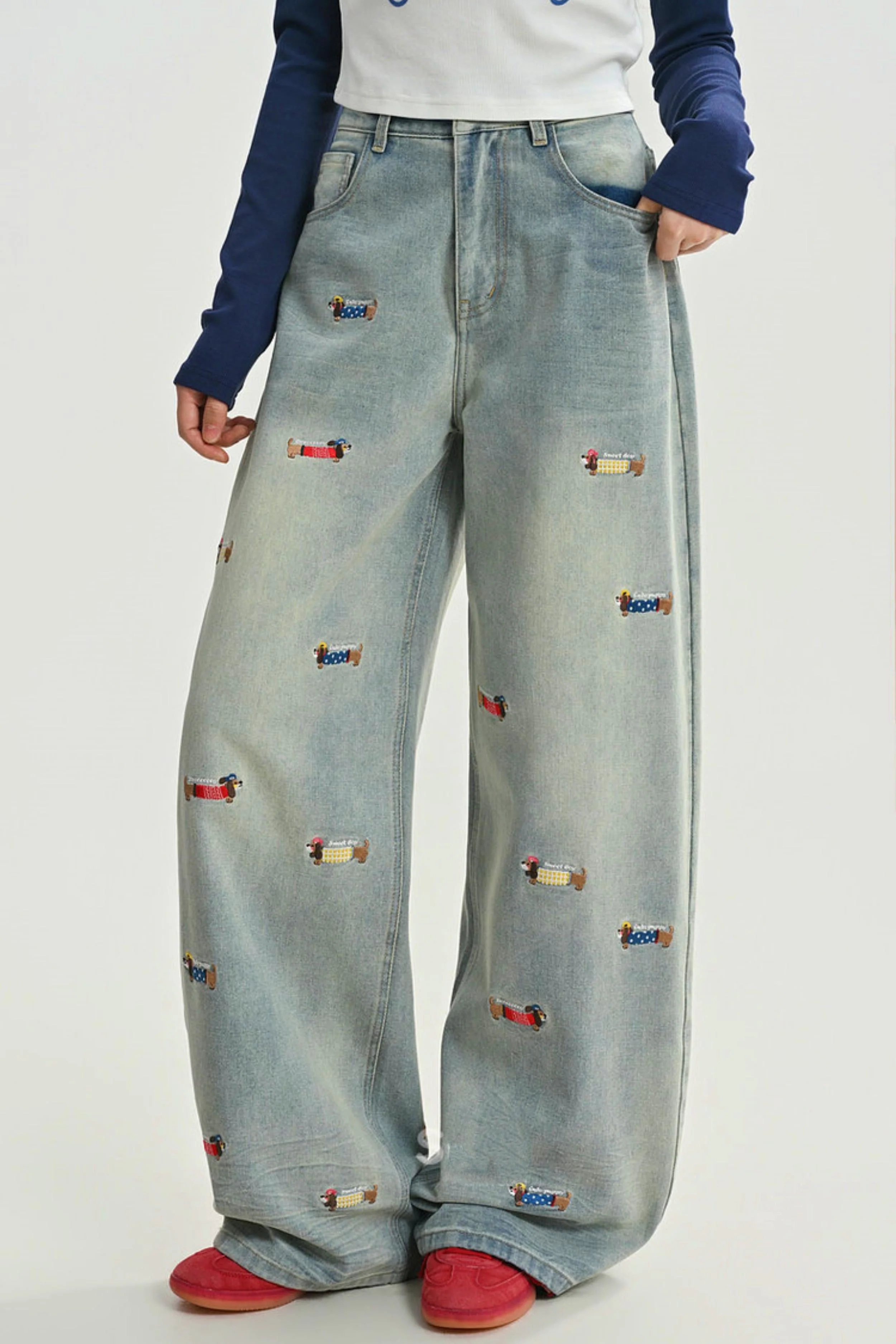 Wax Dog Embroidery Jeans - Image 8