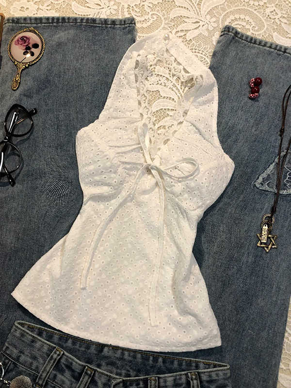 White Hollow Embroidered Camisole - Image 2