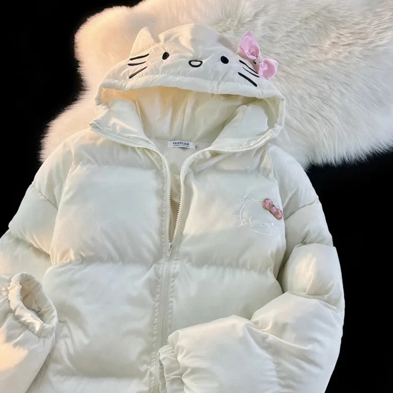 White Kitten Bomber Puffer Jacket - Image 2
