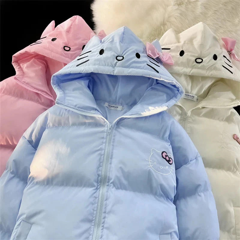 White Kitten Bomber Puffer Jacket - Image 3