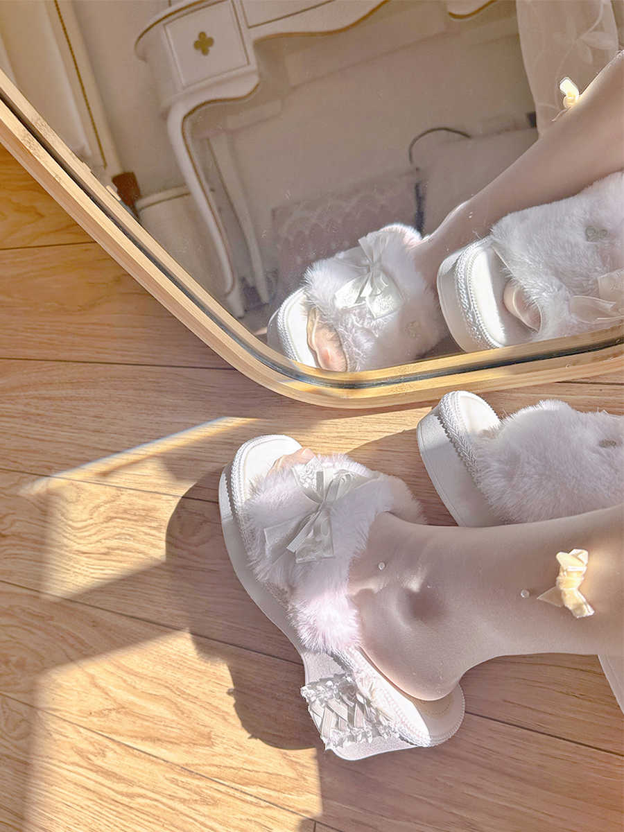 White Plush Princess Slippers - Image 4