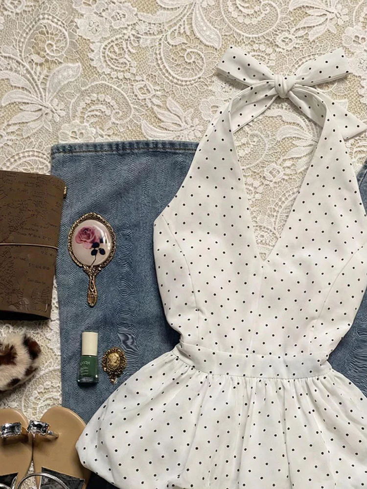 white polka dots halter top - Image 2