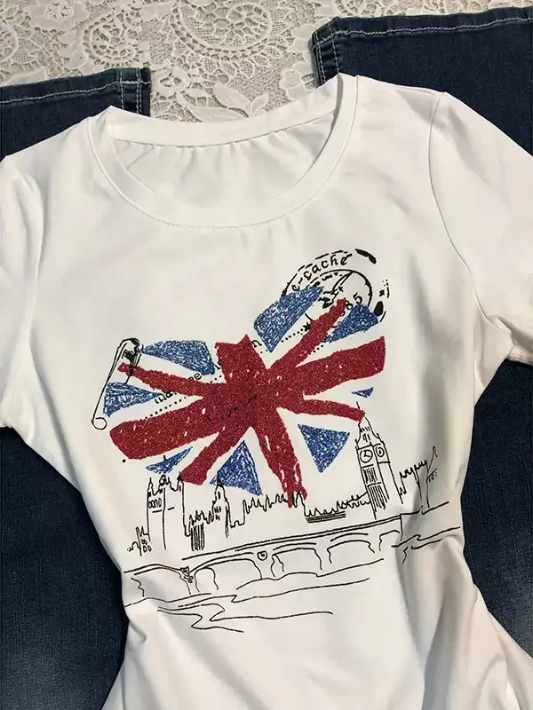 White round neck printed T-shirt - Image 2