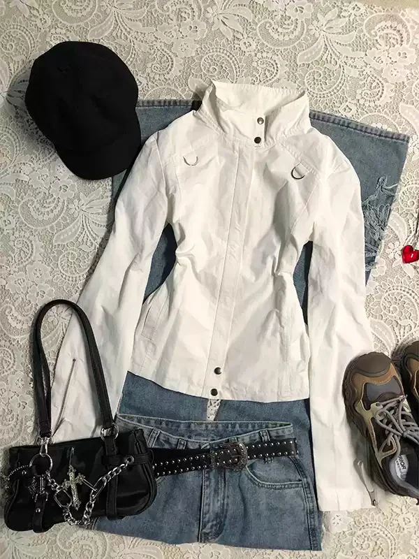 White stand-up collar long-sleeved shirt - Image 3