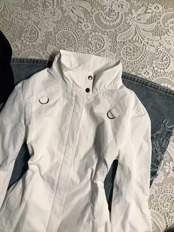 White stand-up collar long-sleeved shirt - Image 4