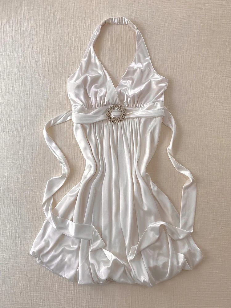 white straps halter dress