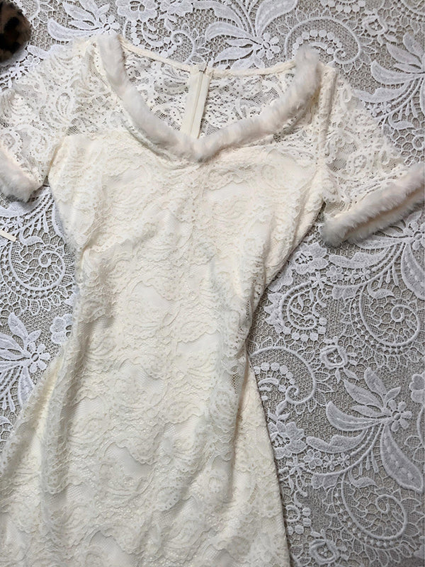 white V-neck small fragrant dress - Image 2