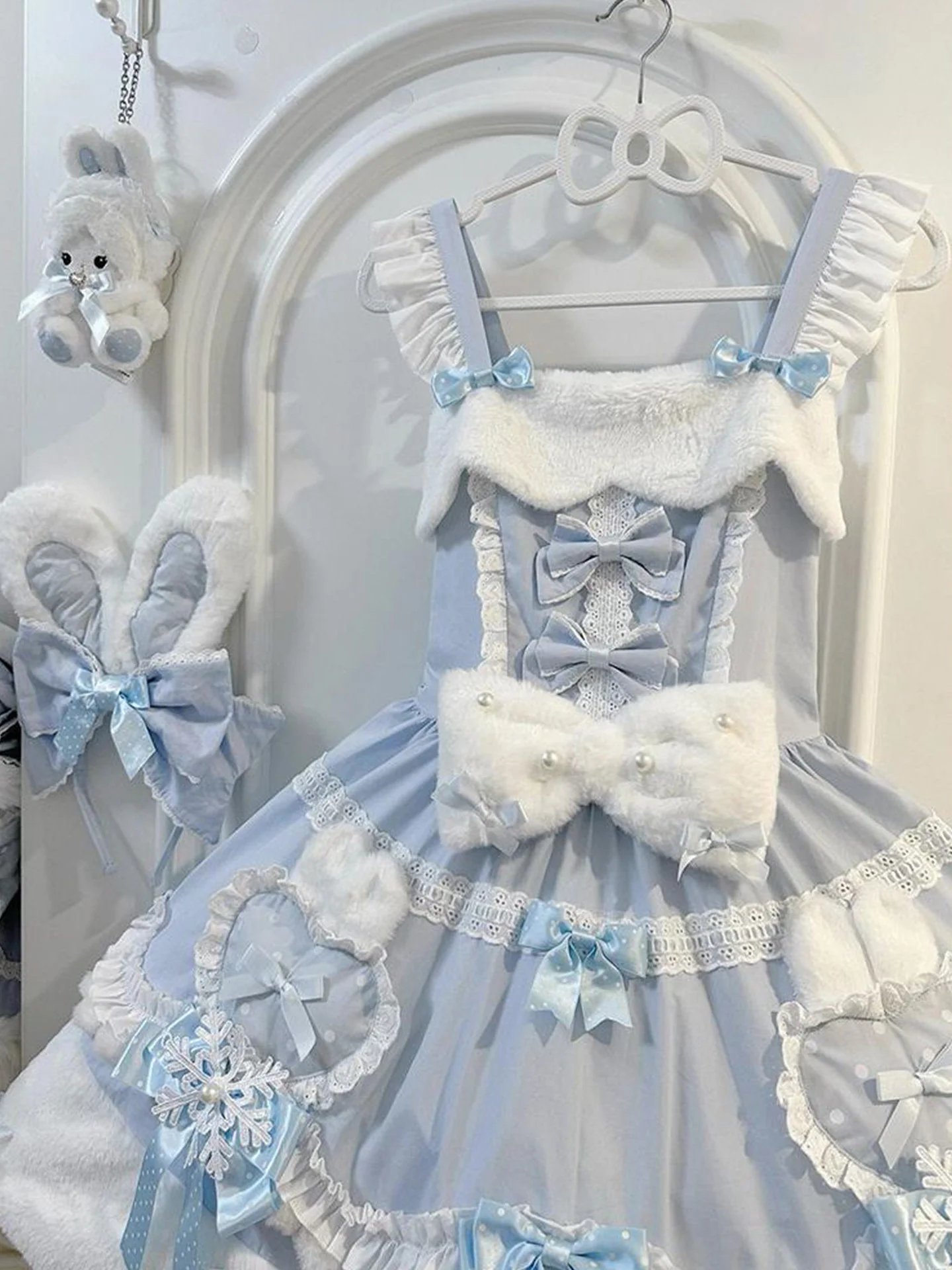 winter baby blue fur kawaii coat - Image 3