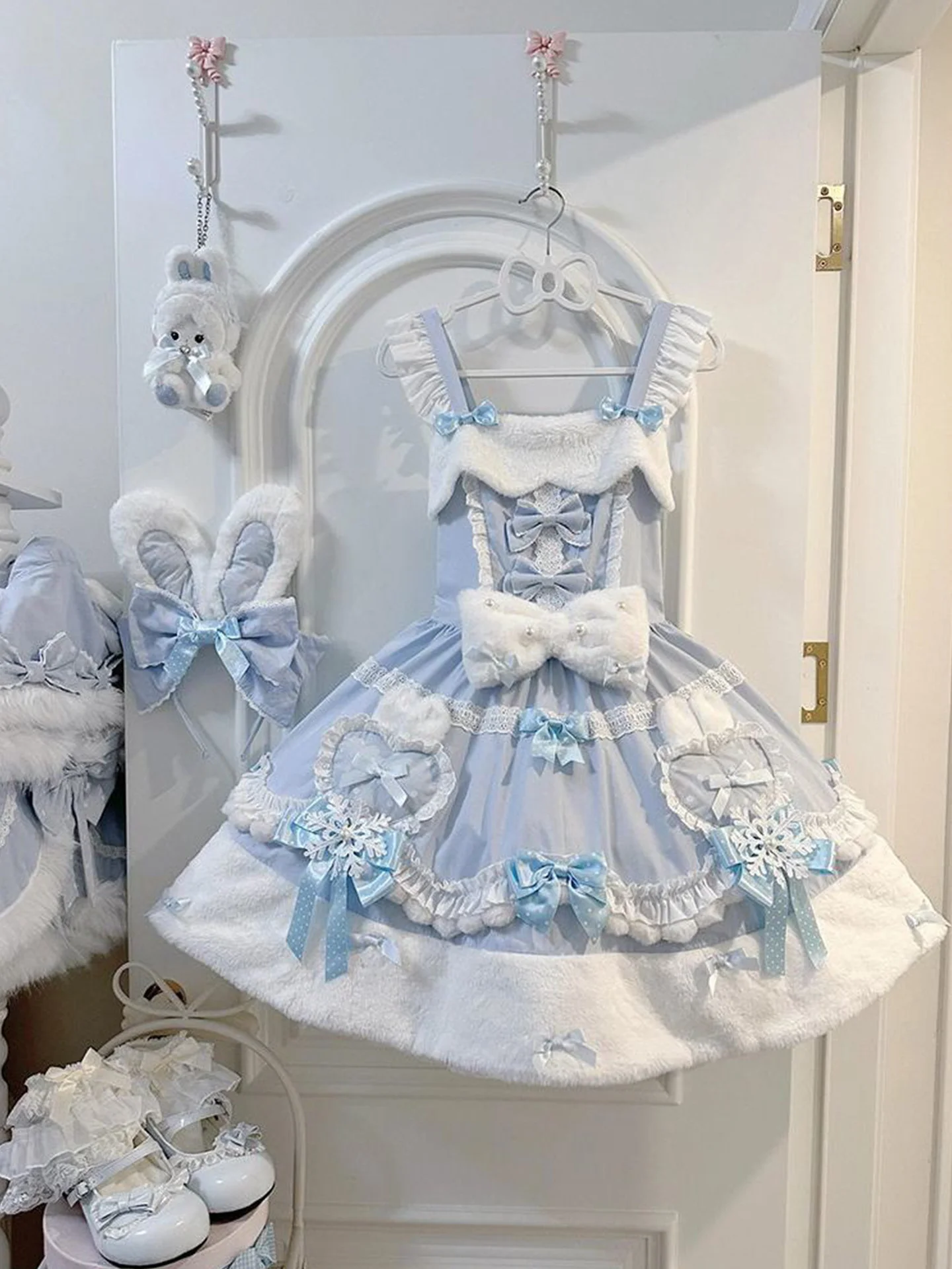 winter baby blue fur kawaii coat - Image 4
