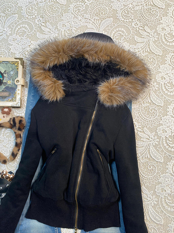 winter fur collar hooded jacket - Image 2