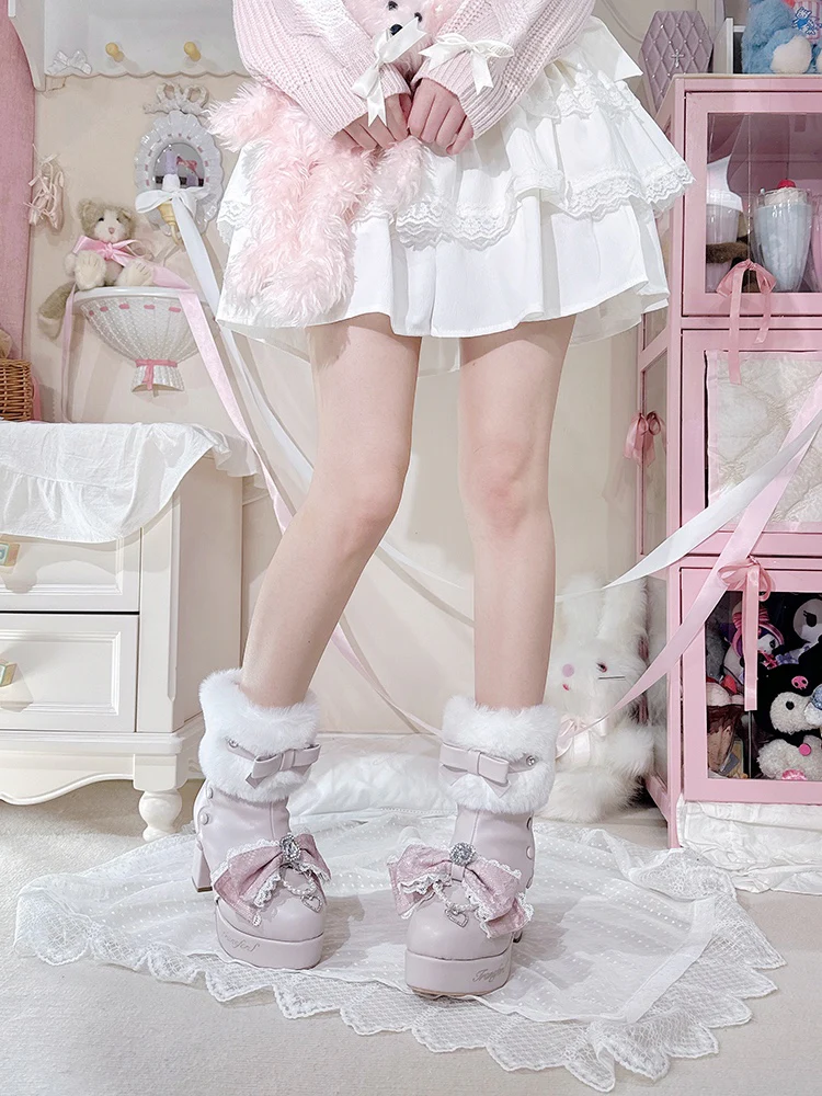 Winter Rhinestone Fur Bow Boots - Image 3