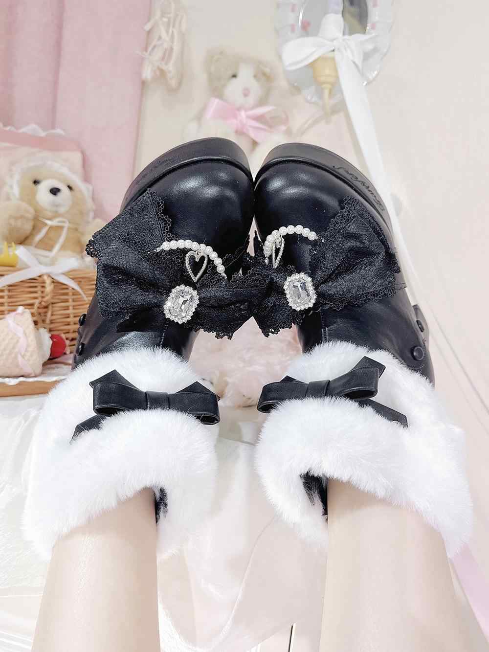 Winter Rhinestone Fur Bow Boots - Image 4
