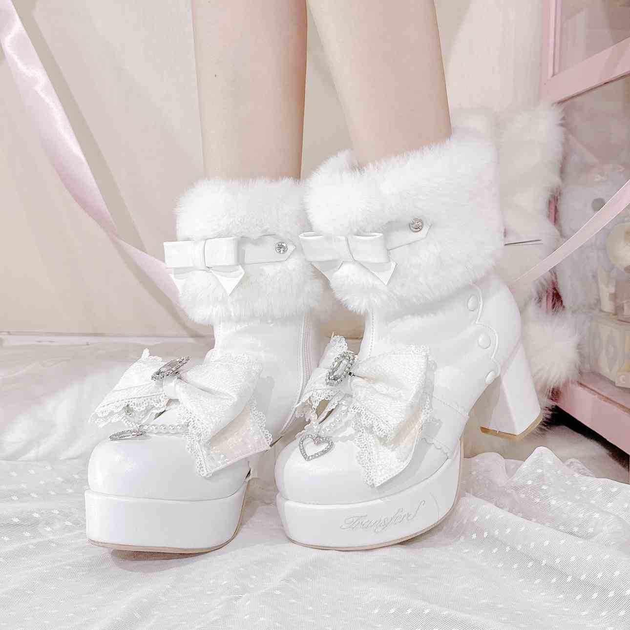 Winter Rhinestone Fur Bow Boots - Image 8