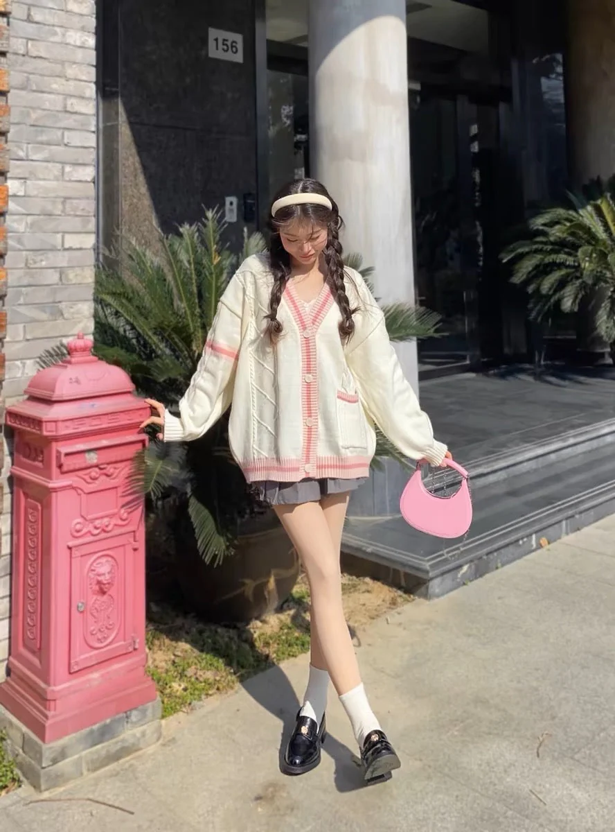 Womens Coquette Aesthetic Oversized Pink Cardigan - Image 3