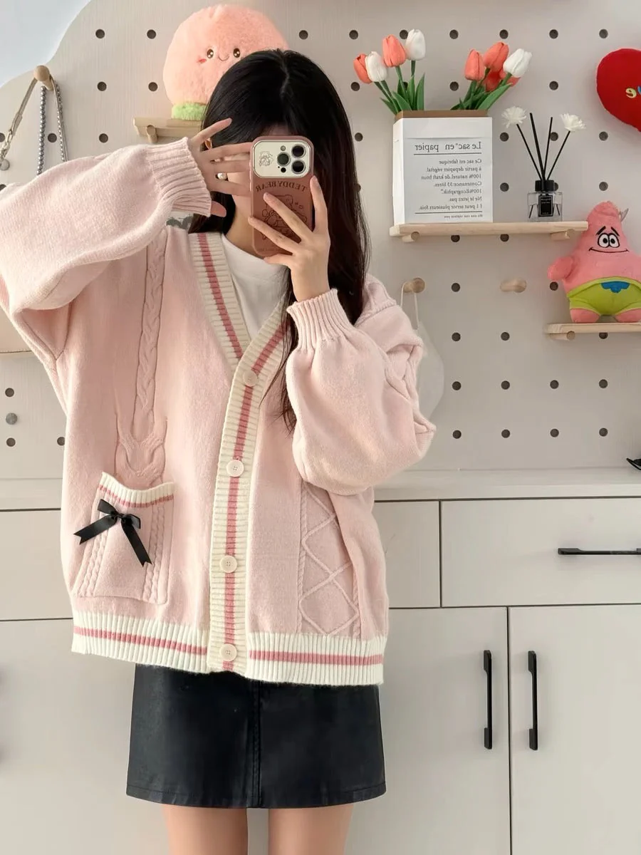 Womens Coquette Aesthetic Oversized Pink Cardigan - Image 6