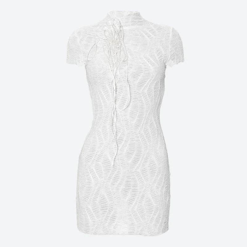 Wrinkled Lace Up Mini Dress - Image 2