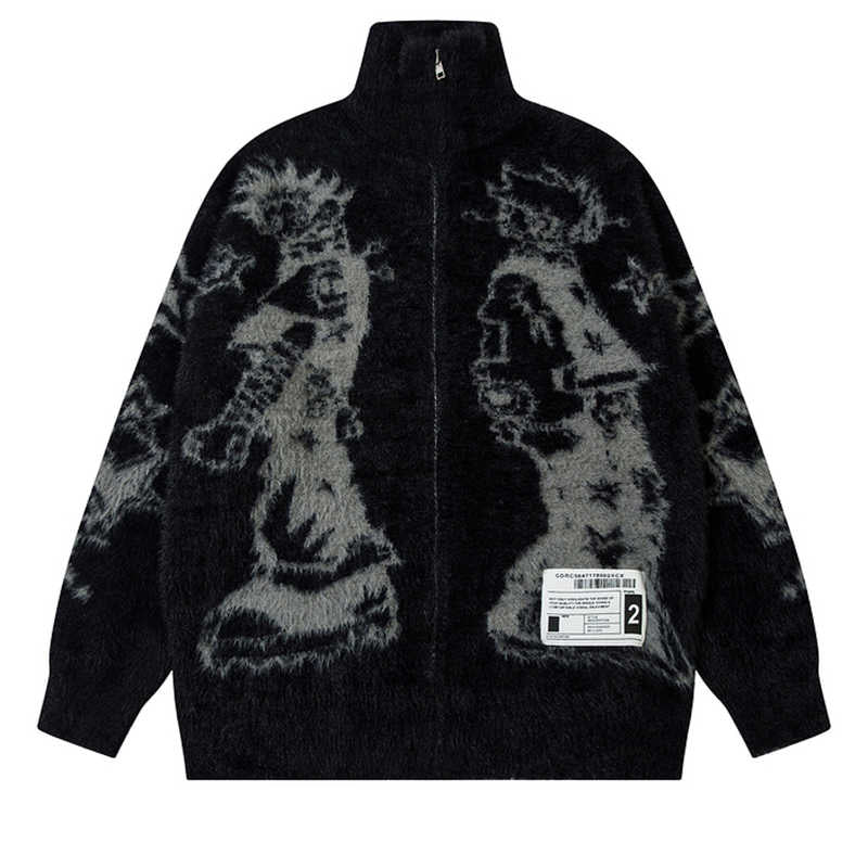 Y2K Abstract Jacquard Knitted Cardigan - Image 2